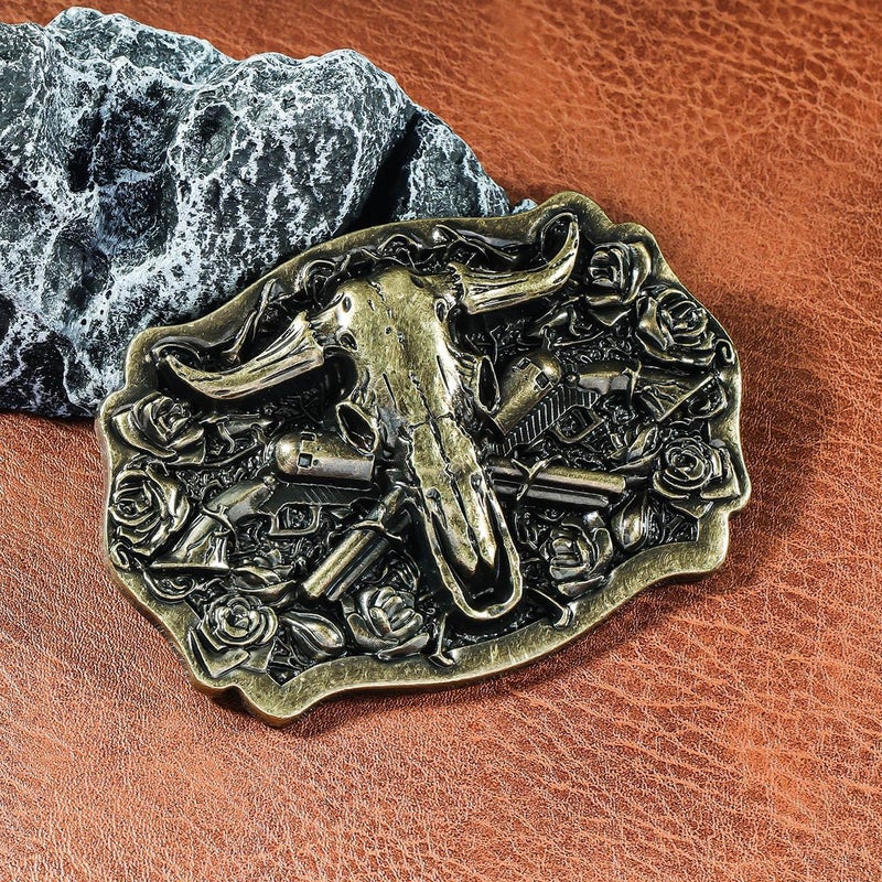 YOQUCOL American Western Cowboy Belt Buckle Bronze Longhorn Bull Head Belt Buckle For Men - Image 4